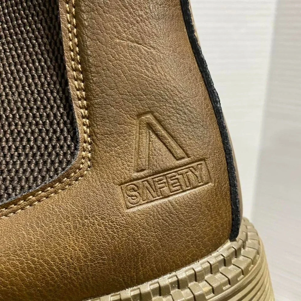 Safety Tan leather boots slip on men 46. SKU321